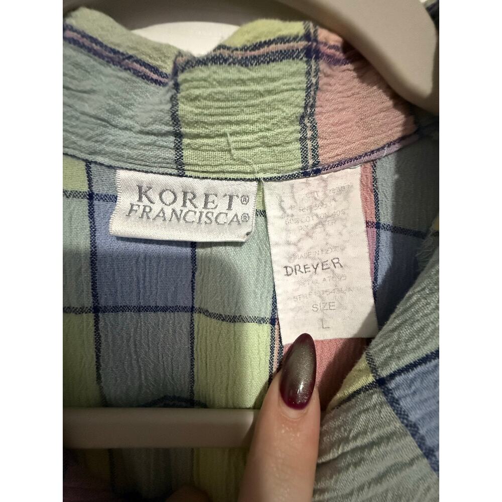 Vintage 90s Koret Francisca Pastel Plaid Button Up Shirt Women’s L - Picture 3 of 5